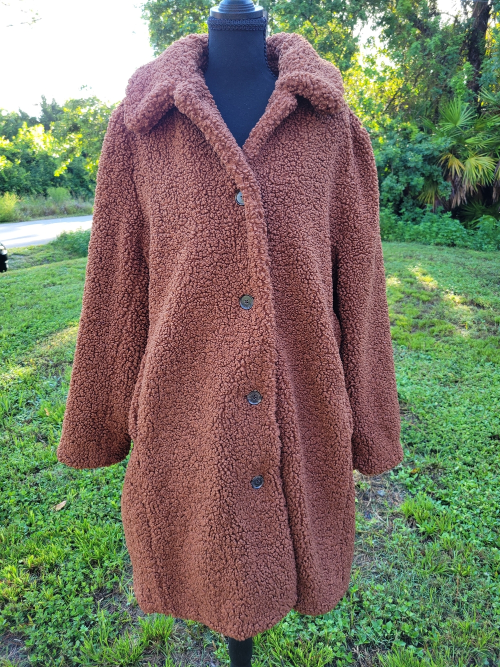 J.CREW Women's Brown Teddy Faux Fur Mid-Length Coat Long Sleeve Pockets 2X